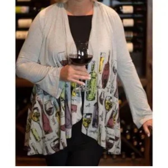 Wineology A Walk in the Park Cardigan Wine Bottles Kimono Size Medium - Picture 1 of 11